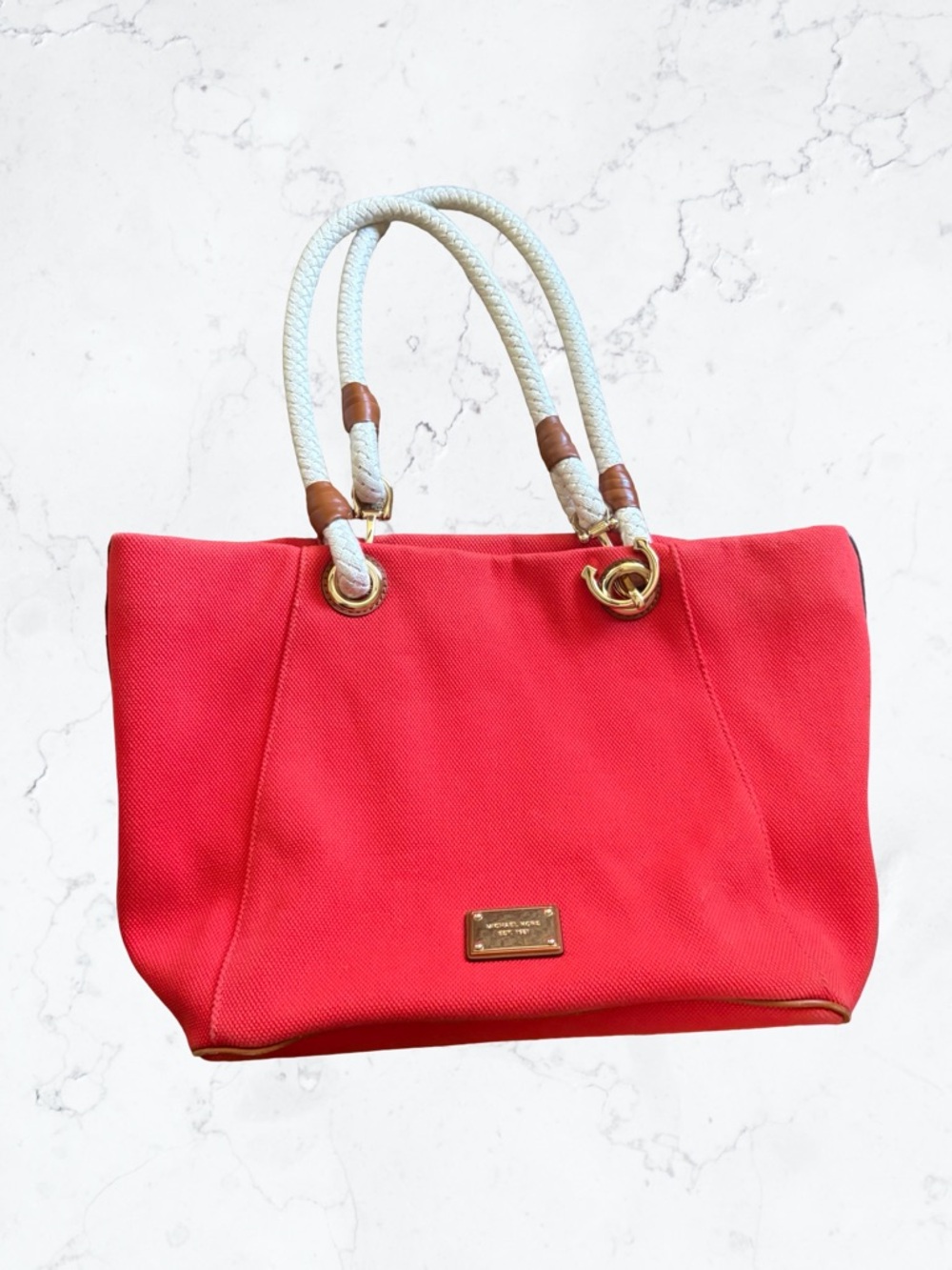 Michael Kors Red Tote with White Rope Handles - Picture 1 of 5